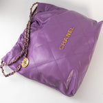 CHANEL Handbag Chanel Purple Calfskin Quilted 22 Drawstring Bag - Redeluxe