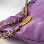 CHANEL Handbag Chanel Purple Calfskin Quilted 22 Drawstring Bag - Redeluxe