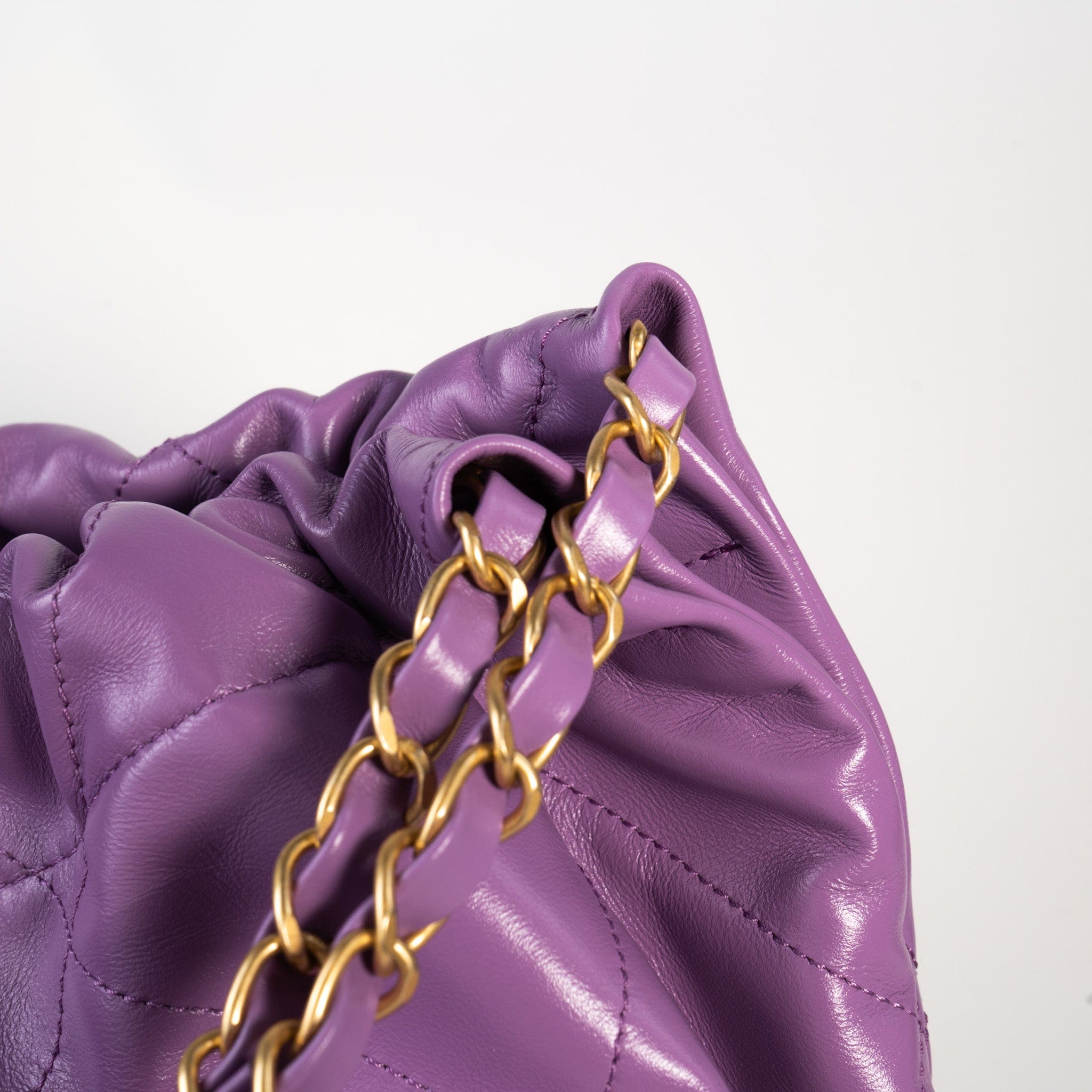CHANEL Handbag Chanel Purple Calfskin Quilted 22 Drawstring Bag - Redeluxe
