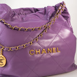 CHANEL Handbag Chanel Purple Calfskin Quilted 22 Drawstring Bag - Redeluxe