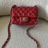 CHANEL Handbag Chanel Red Mini Square Lambskin Quilted Flap SHW - Redeluxe