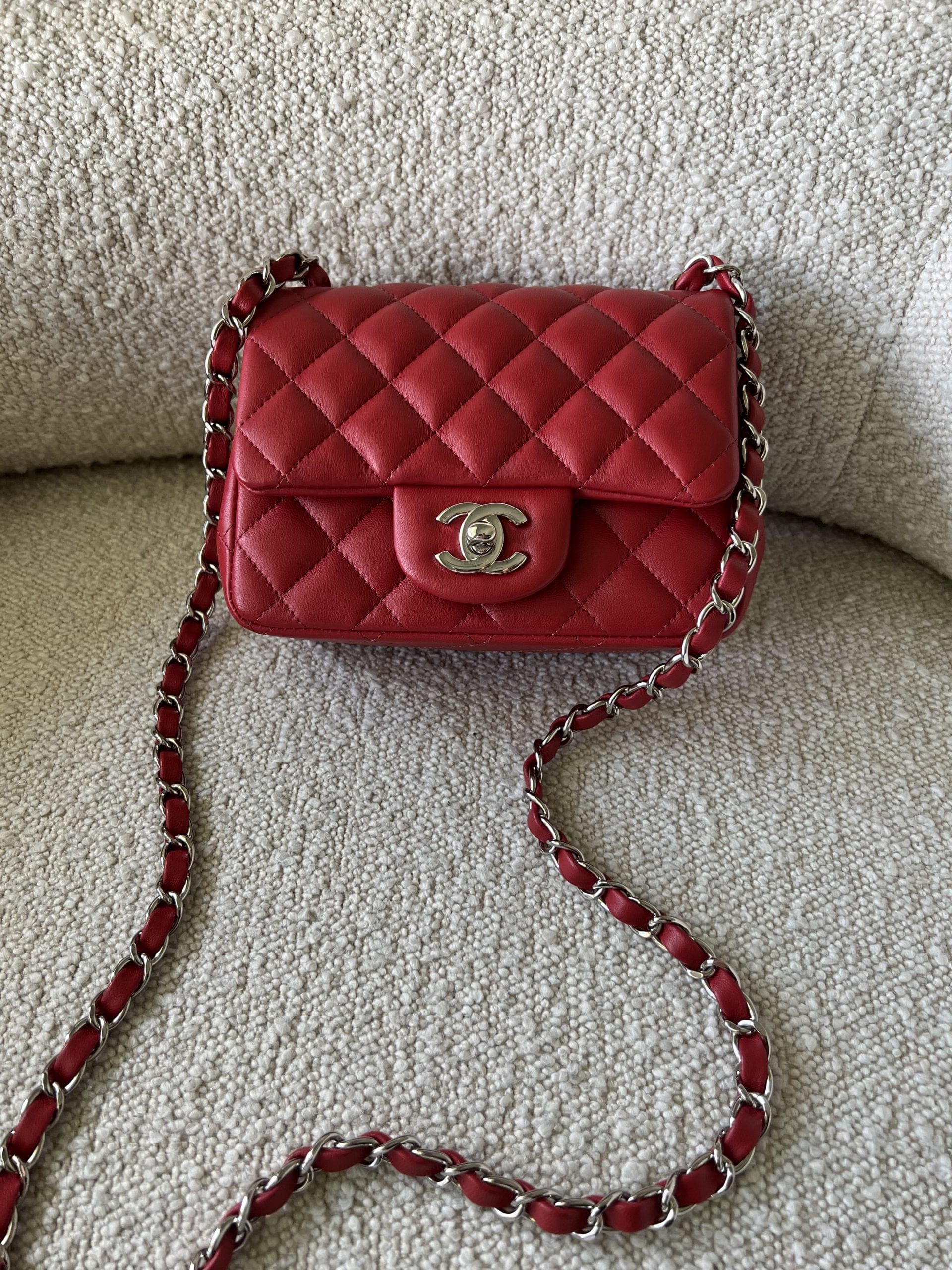 Chanel Red Mini Square Lambskin Quilted Flap SHW – REDELUXE