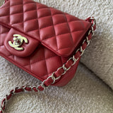 CHANEL Handbag Chanel Red Mini Square Lambskin Quilted Flap SHW - Redeluxe
