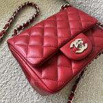 CHANEL Handbag Chanel Red Mini Square Lambskin Quilted Flap SHW - Redeluxe