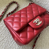 CHANEL Handbag Chanel Red Mini Square Lambskin Quilted Flap SHW - Redeluxe