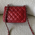 CHANEL Handbag Chanel Red Mini Square Lambskin Quilted Flap SHW - Redeluxe