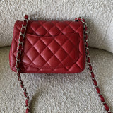 CHANEL Handbag Chanel Red Mini Square Lambskin Quilted Flap SHW - Redeluxe