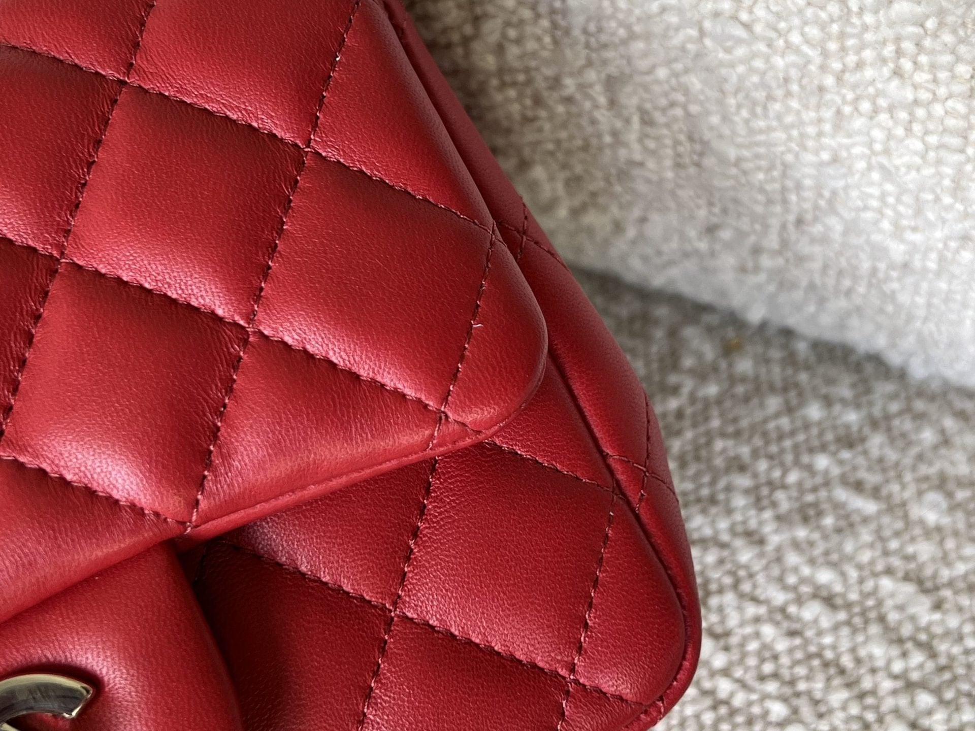 CHANEL Handbag Chanel Red Mini Square Lambskin Quilted Flap SHW - Redeluxe