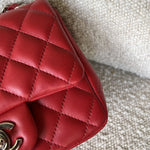 CHANEL Handbag Chanel Red Mini Square Lambskin Quilted Flap SHW - Redeluxe