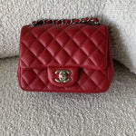 CHANEL Handbag Chanel Red Mini Square Lambskin Quilted Flap SHW - Redeluxe
