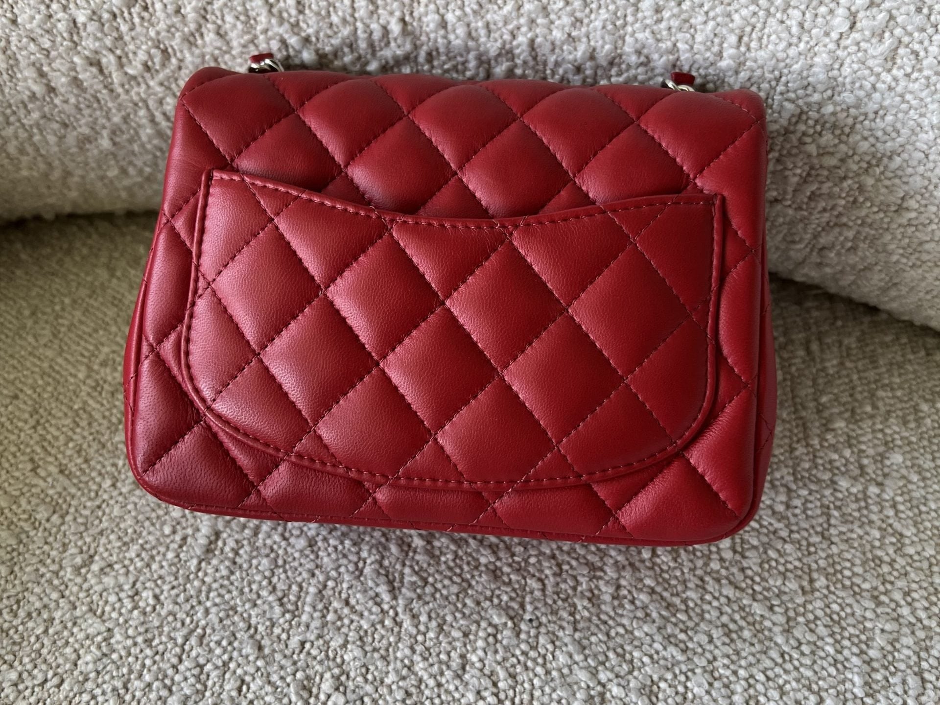 CHANEL Handbag Chanel Red Mini Square Lambskin Quilted Flap SHW - Redeluxe