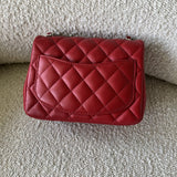 CHANEL Handbag Chanel Red Mini Square Lambskin Quilted Flap SHW - Redeluxe