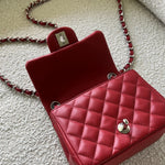CHANEL Handbag Chanel Red Mini Square Lambskin Quilted Flap SHW - Redeluxe