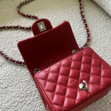 CHANEL Handbag Chanel Red Mini Square Lambskin Quilted Flap SHW - Redeluxe