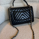 CHANEL Handbag Chanel Small Black Lambskin Chevron Trendy CC LGHW - Redeluxe
