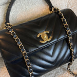 CHANEL Handbag Chanel Small Black Lambskin Chevron Trendy CC LGHW - Redeluxe