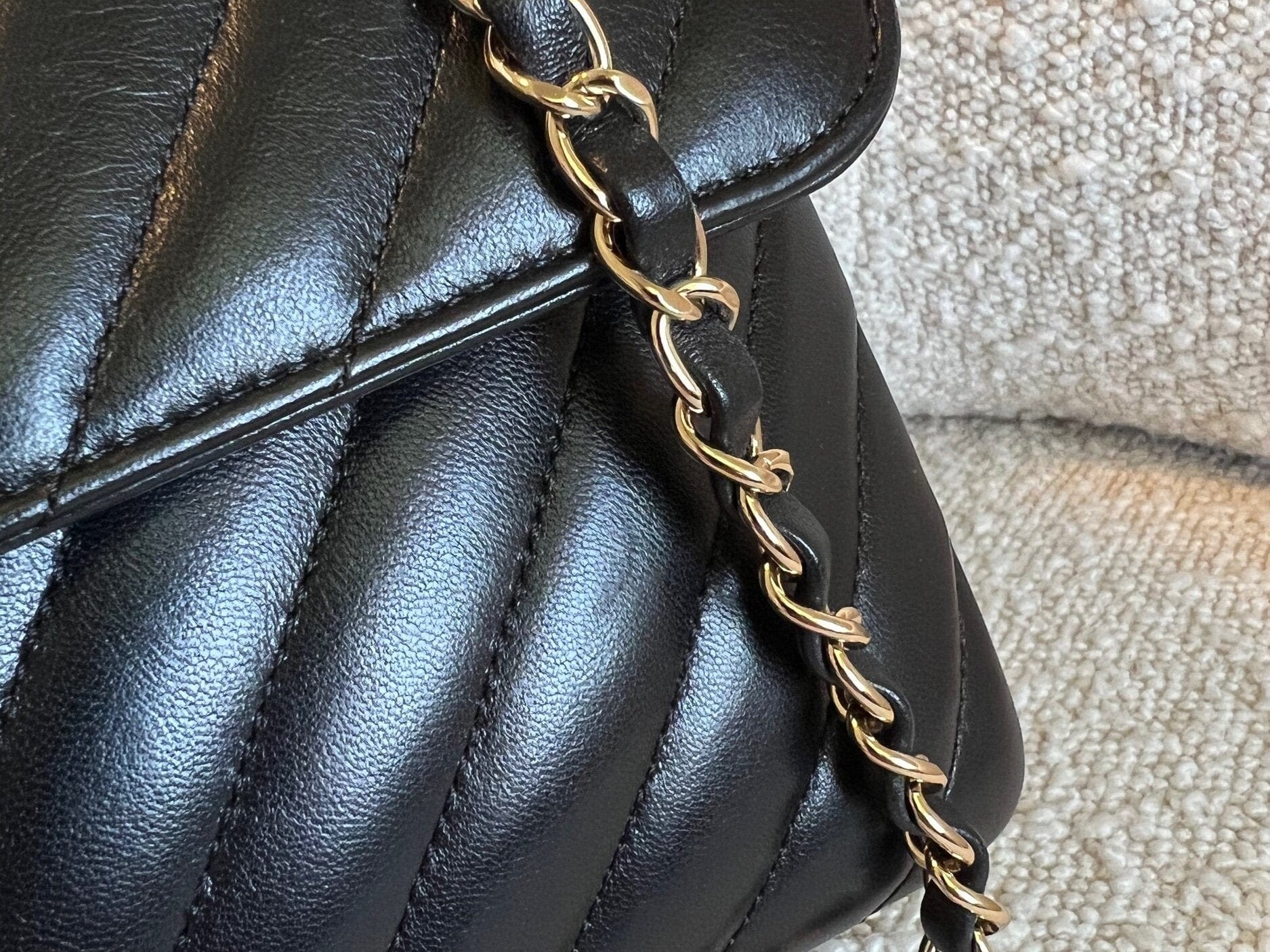 CHANEL Handbag Chanel Small Black Lambskin Chevron Trendy CC LGHW - Redeluxe