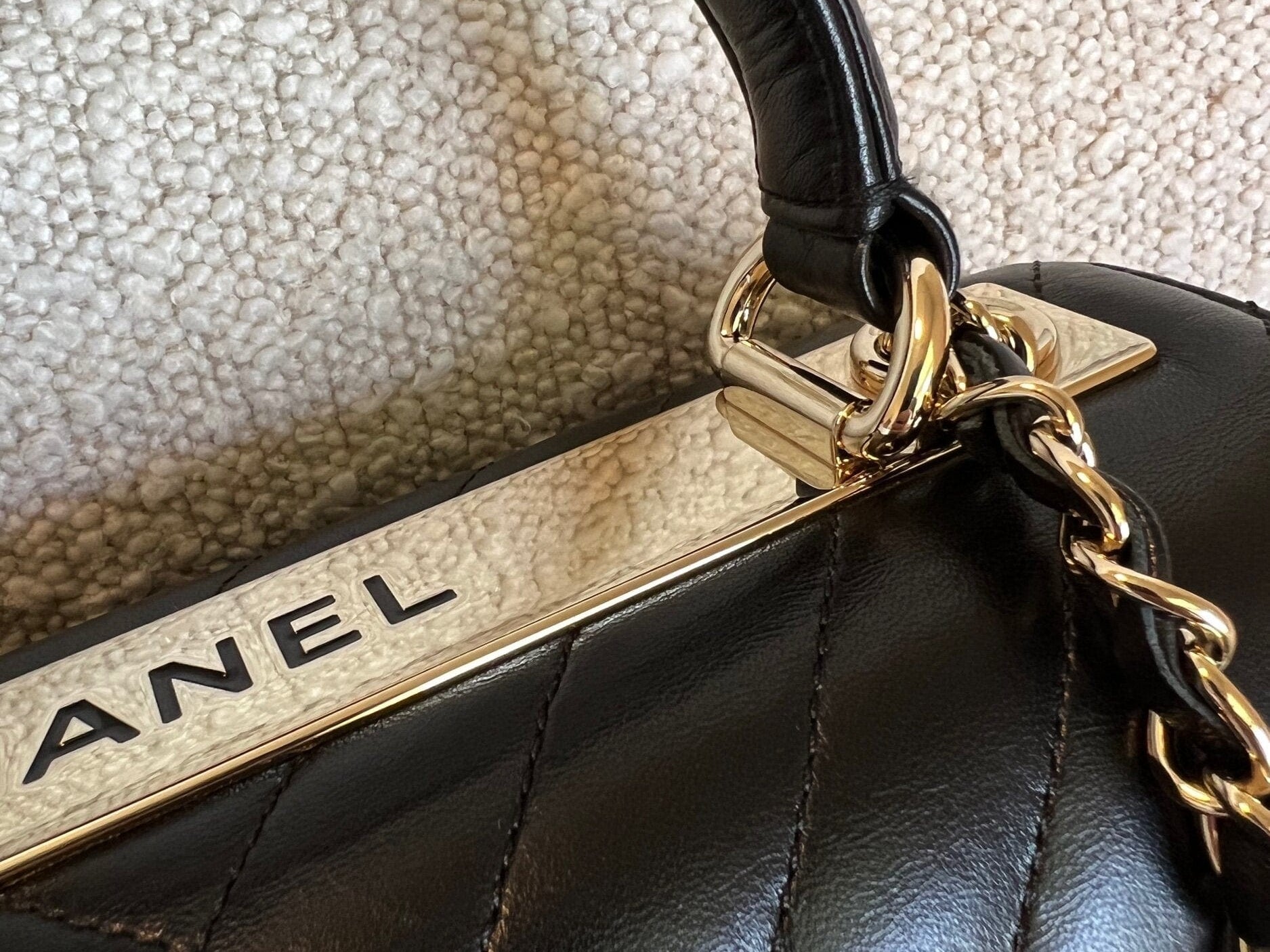 CHANEL Handbag Chanel Small Black Lambskin Chevron Trendy CC LGHW - Redeluxe