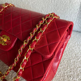 CHANEL Handbag Chanel Small Vintage Red Lambskin Quilted Classic Flap GHW - Redeluxe