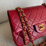 CHANEL Handbag Chanel Small Vintage Red Lambskin Quilted Classic Flap GHW - Redeluxe