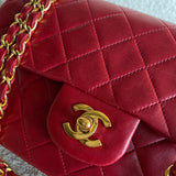 CHANEL Handbag Chanel Small Vintage Red Lambskin Quilted Classic Flap GHW - Redeluxe