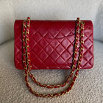 CHANEL Handbag Chanel Small Vintage Red Lambskin Quilted Classic Flap GHW - Redeluxe