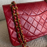 CHANEL Handbag Chanel Small Vintage Red Lambskin Quilted Classic Flap GHW - Redeluxe