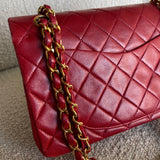 CHANEL Handbag Chanel Small Vintage Red Lambskin Quilted Classic Flap GHW - Redeluxe