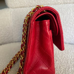 CHANEL Handbag Chanel Small Vintage Red Lambskin Quilted Classic Flap GHW - Redeluxe