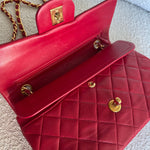 CHANEL Handbag Chanel Small Vintage Red Lambskin Quilted Classic Flap GHW - Redeluxe