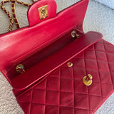 CHANEL Handbag Chanel Small Vintage Red Lambskin Quilted Classic Flap GHW - Redeluxe