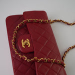 CHANEL Handbag Chanel Small Vintage Red Lambskin Quilted Classic Flap GHW - Redeluxe