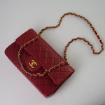 CHANEL Handbag Chanel Small Vintage Red Lambskin Quilted Classic Flap GHW - Redeluxe