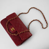 CHANEL Handbag Chanel Small Vintage Red Lambskin Quilted Classic Flap GHW - Redeluxe