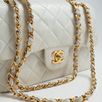 CHANEL Handbag Chanel Vintage White Lambskin Classic Flap Small GHW - Redeluxe