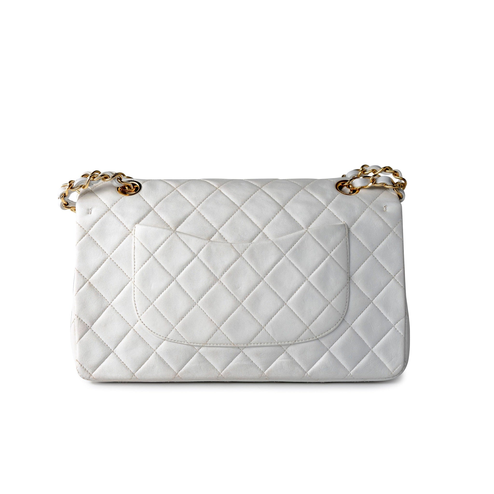 【ヴィンテージ】Rank:S☆Chanel WHITE Classic Flap Medium Bag White Lambskin Quilted Medium Classic Flap Gold Hardware