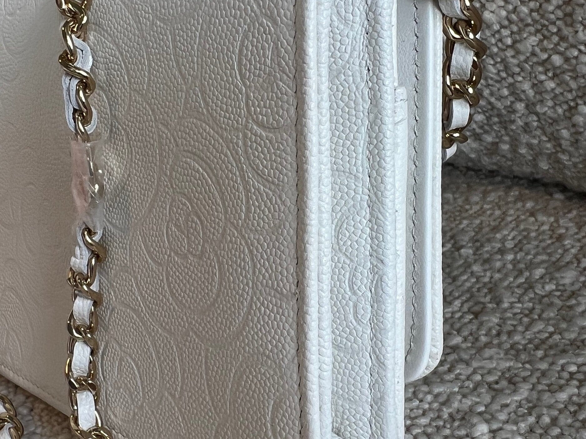 CHANEL Handbag Chanel White Caviar Quilted Camellia Wallet on Chain LGHW (WOC) - Redeluxe