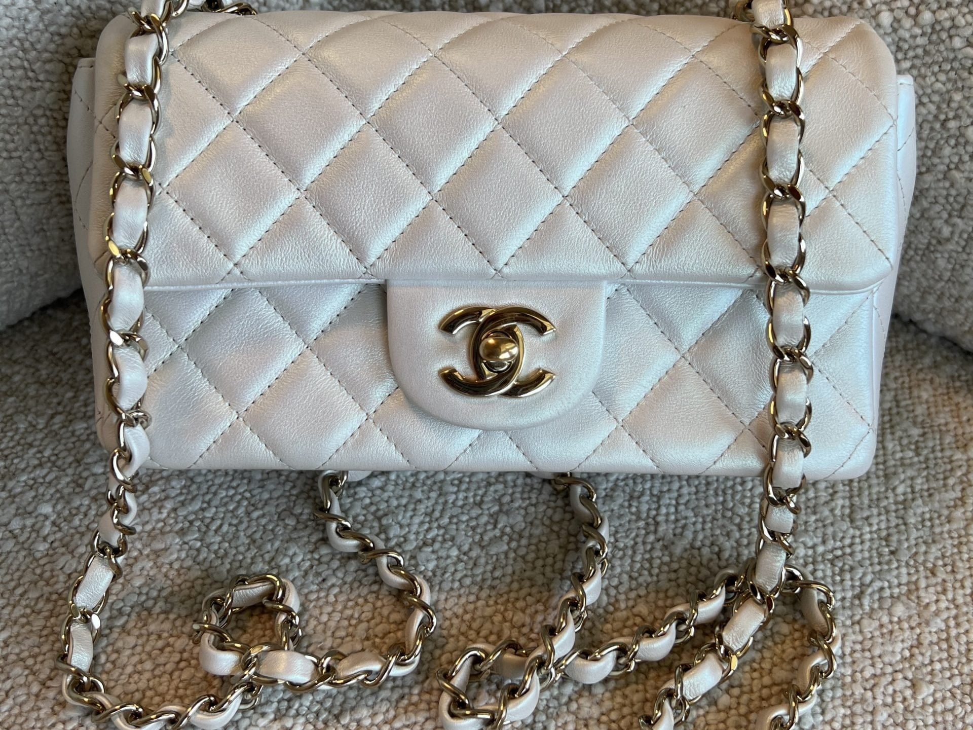 CHANEL Handbag Chanel White Iridescent Mini Rectangular LGHW - Redeluxe