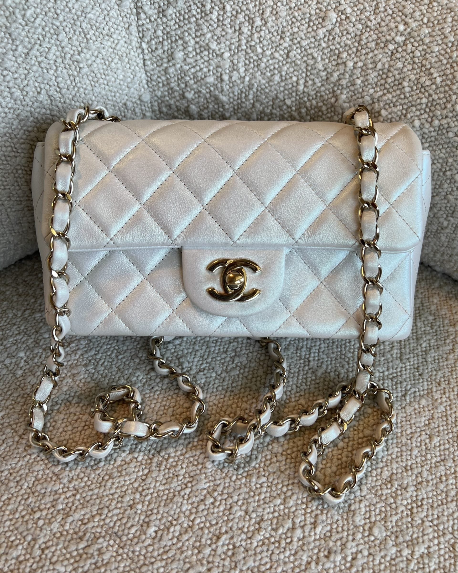 CHANEL Handbag Chanel White Iridescent Mini Rectangular LGHW - Redeluxe