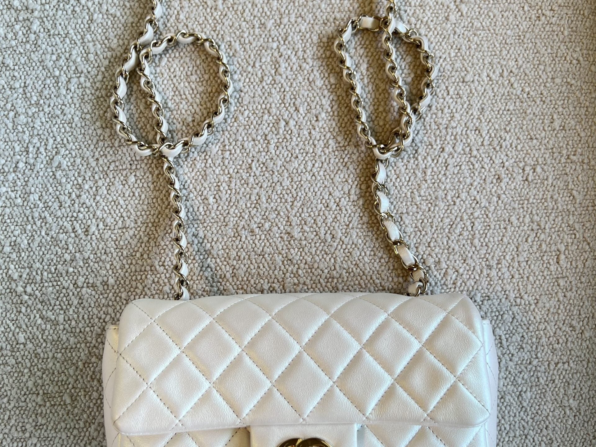 CHANEL Handbag Chanel White Iridescent Mini Rectangular LGHW - Redeluxe
