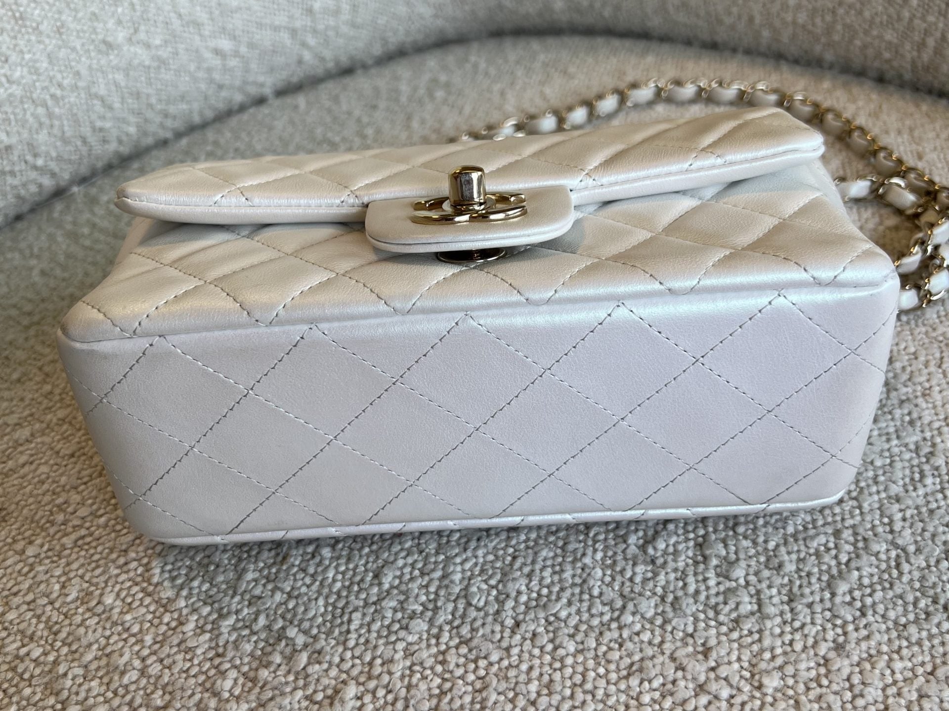 CHANEL Handbag Chanel White Iridescent Mini Rectangular LGHW - Redeluxe