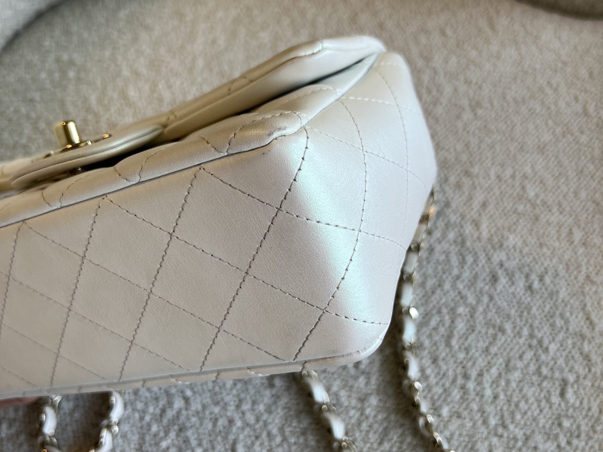 CHANEL Handbag Chanel White Iridescent Mini Rectangular LGHW - Redeluxe