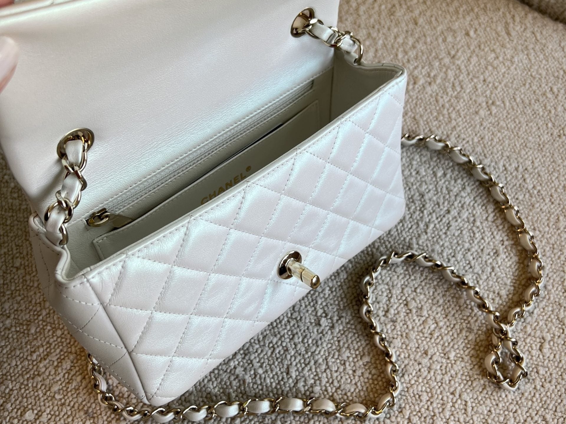 CHANEL Handbag Chanel White Iridescent Mini Rectangular LGHW - Redeluxe