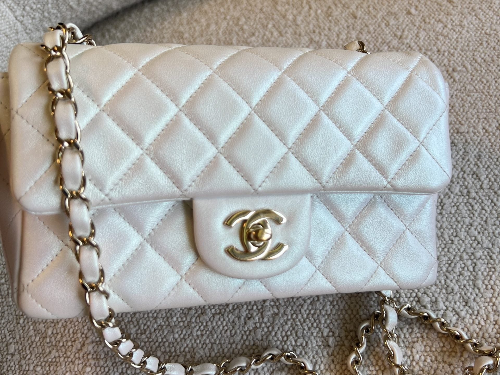 CHANEL Handbag Chanel White Iridescent Mini Rectangular LGHW - Redeluxe