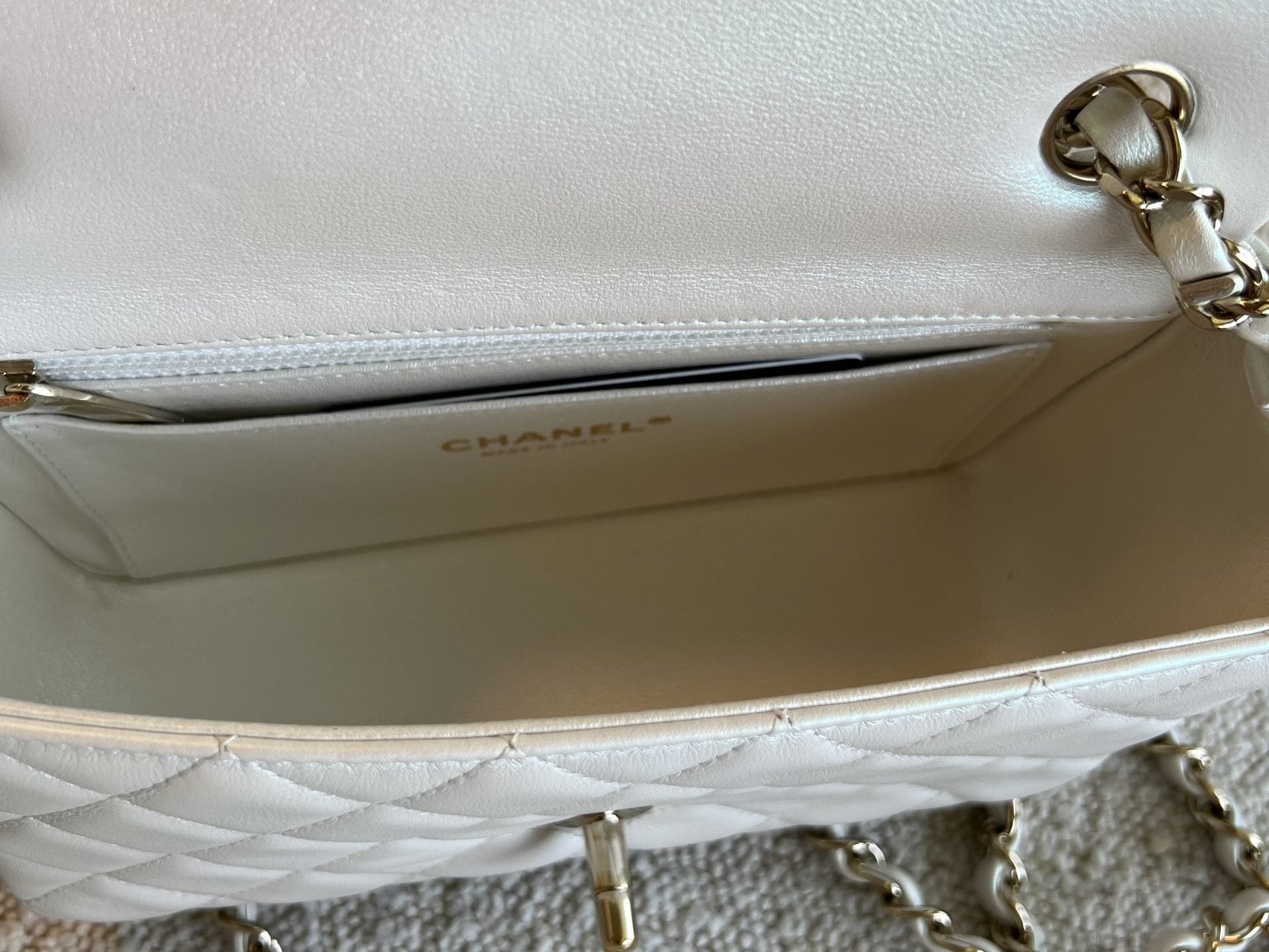 CHANEL Handbag Chanel White Iridescent Mini Rectangular LGHW - Redeluxe