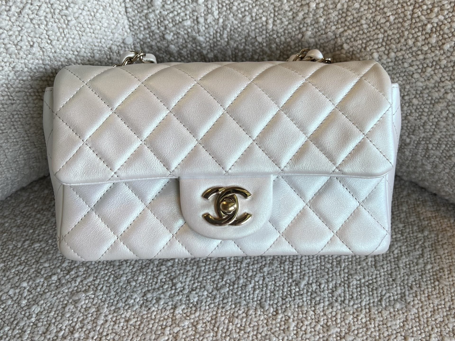 CHANEL Handbag Chanel White Iridescent Mini Rectangular LGHW - Redeluxe