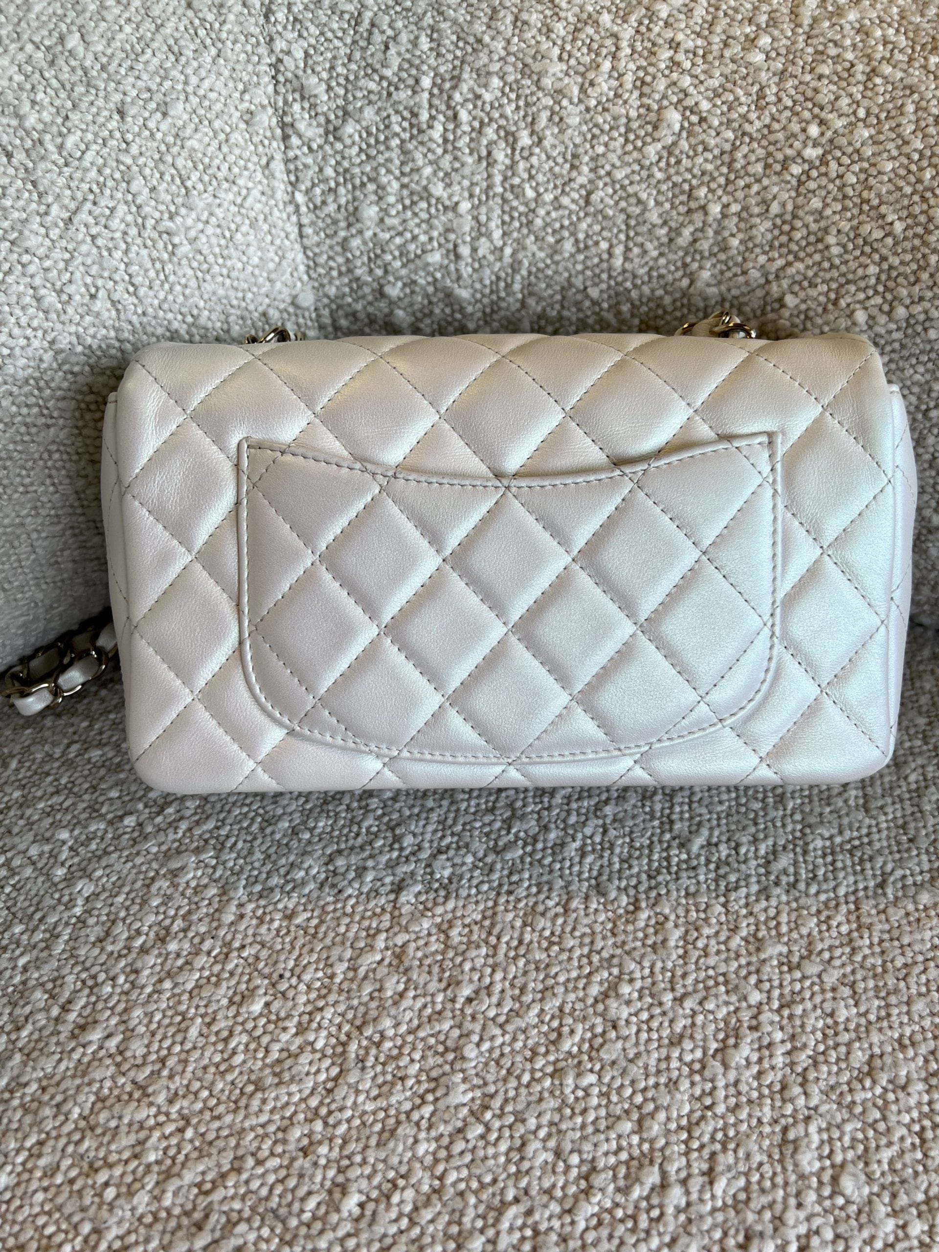 Chanel White Iridescent Mini Rectangular LGHW – REDELUXE
