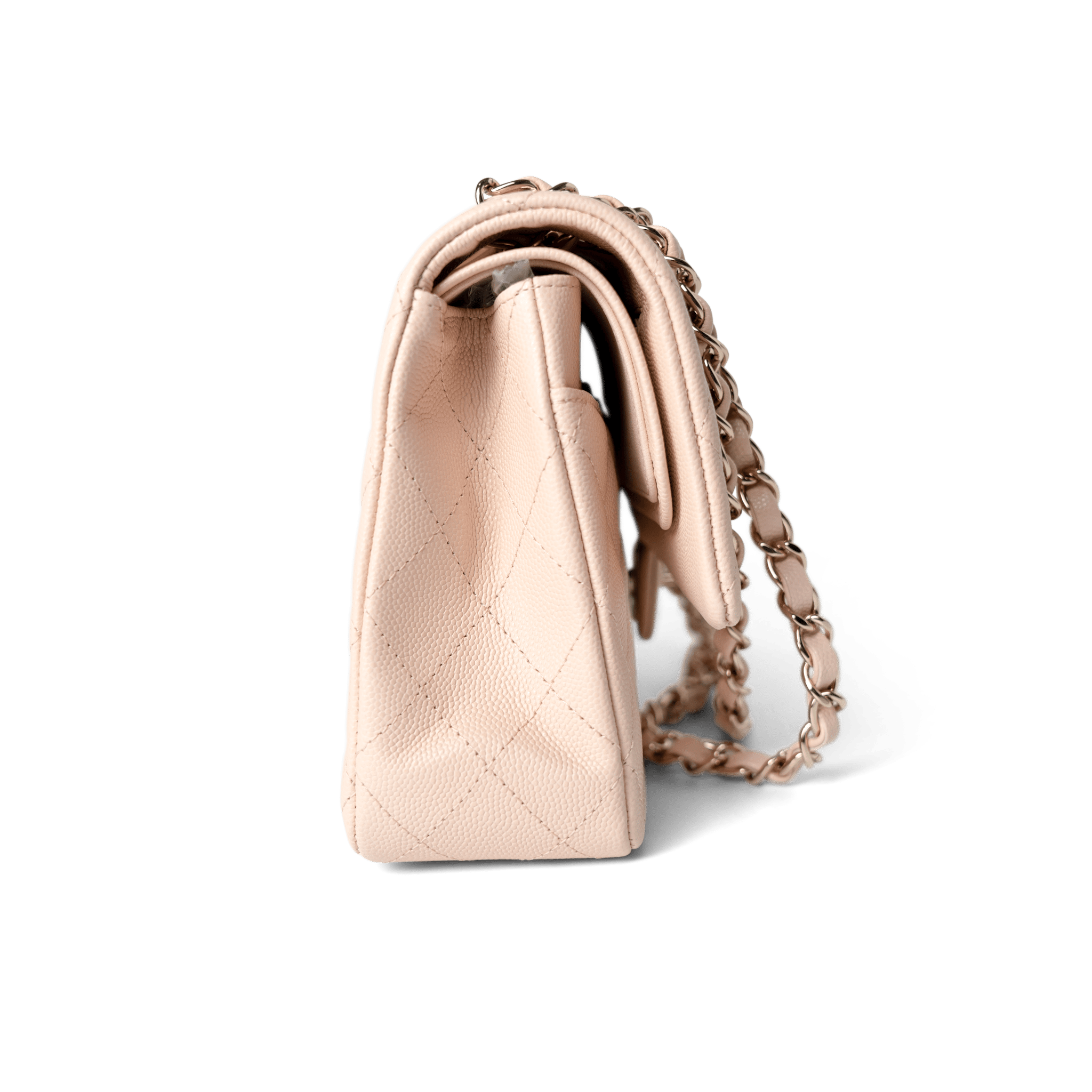 CHANEL Handbag Classic Flap / Beige 22c Beige Caviar Quilted Classic Flap Medium Light Gold Hardware - Redeluxe