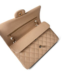 CHANEL Handbag Classic flap / Beige Beige / Tan Caviar Quilted Classic Flap Medium Light Gold Hardware - Redeluxe