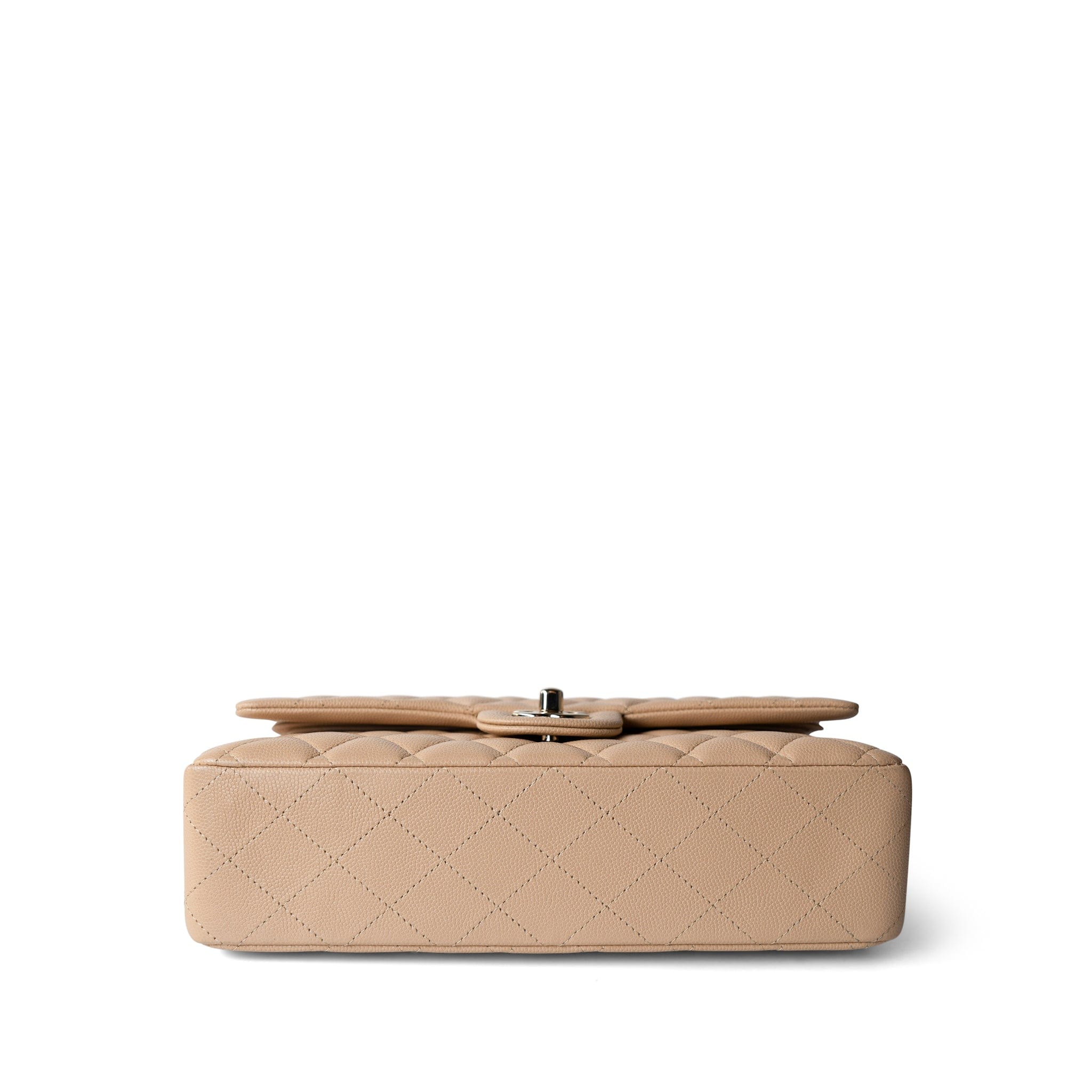 CHANEL Handbag Classic flap / Beige Beige / Tan Caviar Quilted Classic Flap Medium Light Gold Hardware - Redeluxe